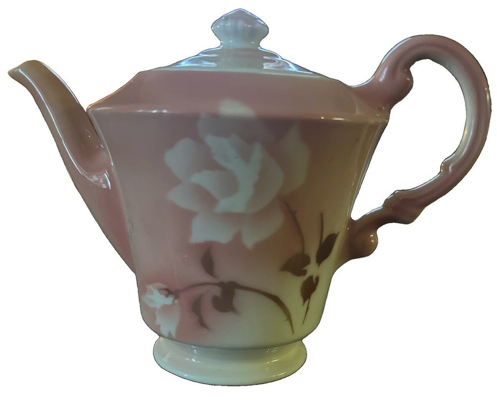 Vtg Syracuse China Madam Butterfly Teapot & Lid - Old Ivory Pink RARE EUC